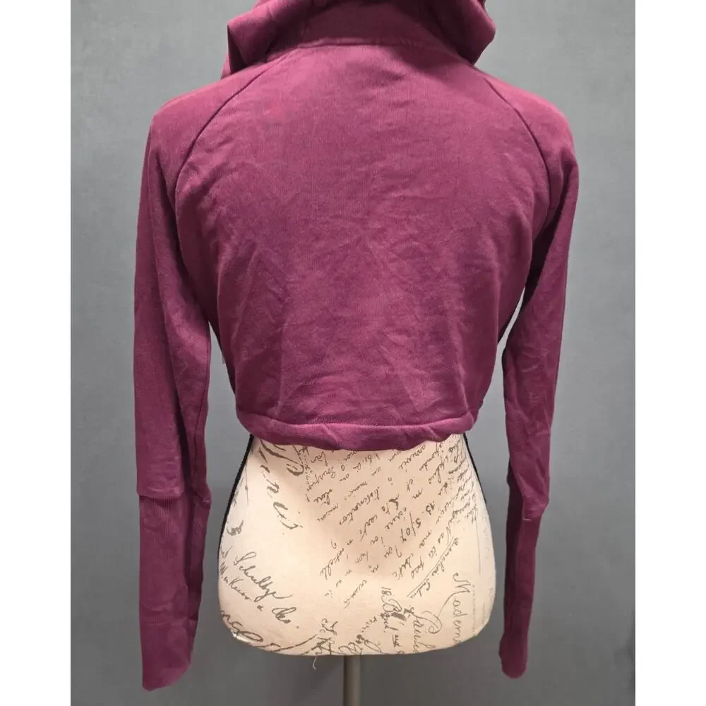 Gymshark Womens Cropped Hoodie Sweatshirt Pullover Training Drawcord Burgundy XS